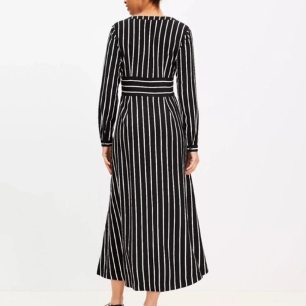 Loft Striped Tie Waist Midi Dress - Picture 2 of 6